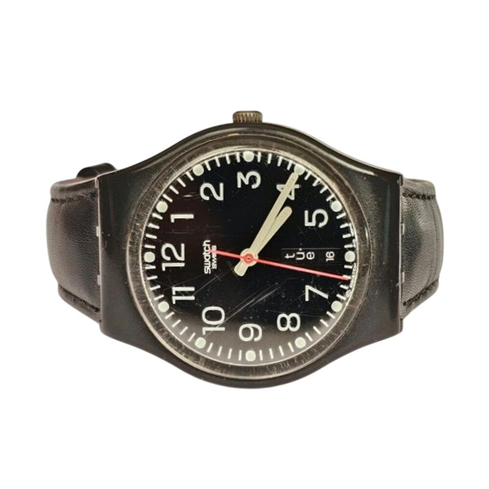 Vintage Swatch Classic All Black Day Date Quartz Watch Military Style